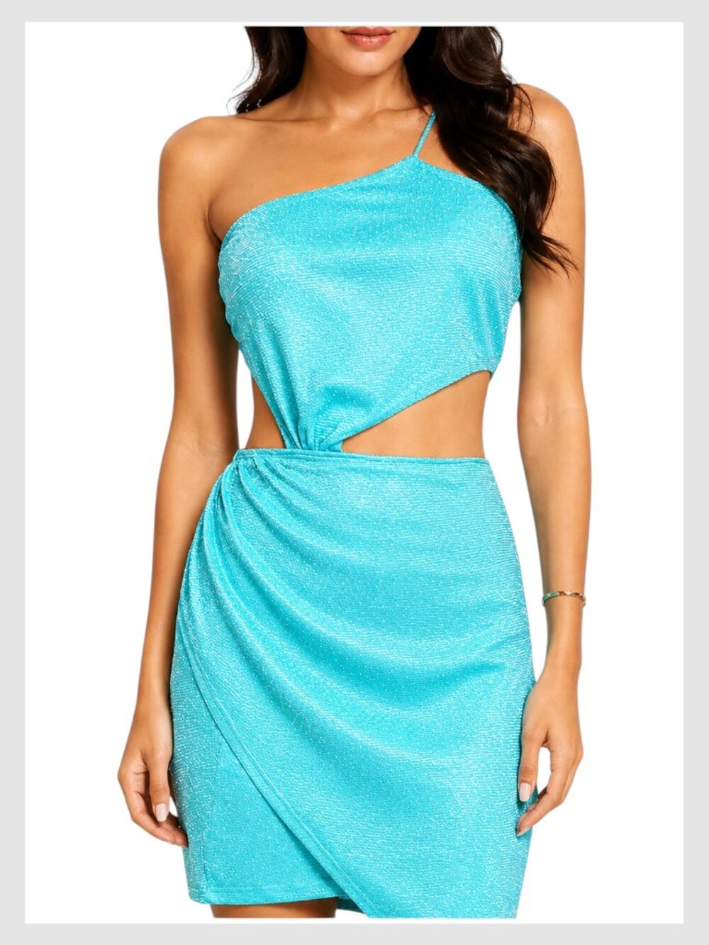 PrettyLittleThing Mini Dress Aqua Turquoise Blue One Shoulder Cutout S 8